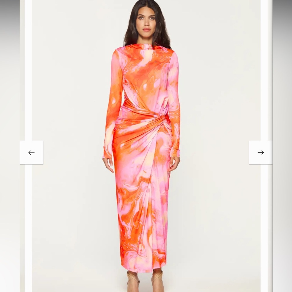 Daska Pink Athena Side Twist Maxi Dress With Long Sleeves